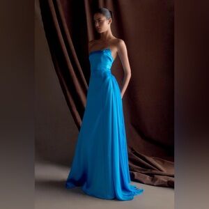 NWT Meshki Rosella Satin Strapless Maxi Dress - Cyan Blue
